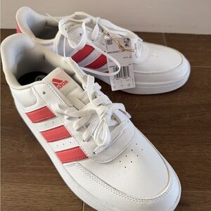 Adidas Unisex White Sneakers with Coral Accent
